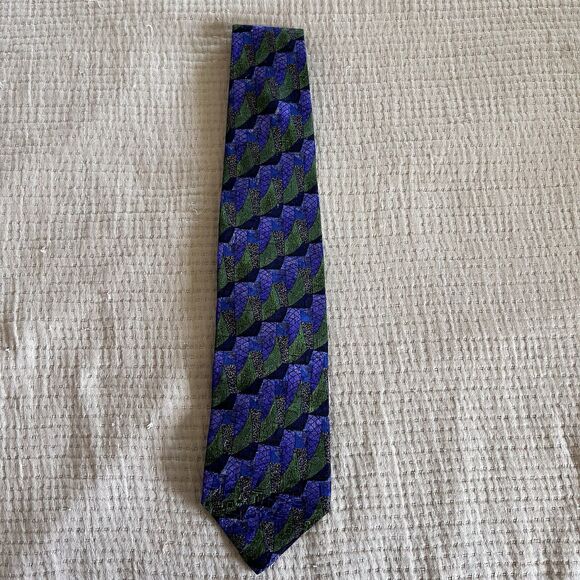 Ermenegildo Zegna Neck Tie Men Sz. XL Blue Green Silk Italy Abstract Art Preppy - Picture 1 of 6